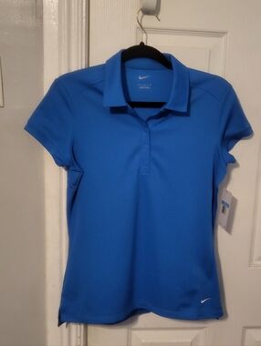 Nike Women's Bright Blue Short Sleeve Button Down Polo